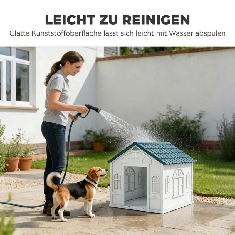 PawHut Hondenhok met zadeldak, weerbestendig, kunststof, 65 x 75,7 x 63 cm, blauw