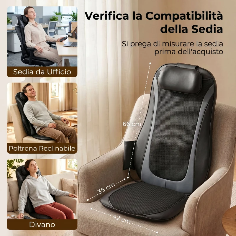 HOMCOM Sedile Massaggiante con Calore, Shiatsu e Impastamento per Schiena, Vibrazione per Fianchi e Cosce, Nero