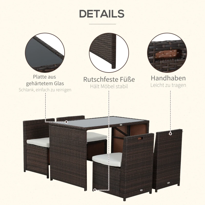 Outsunny 5-delig Poly-rotan tuinmeubelen tuinset rotan meubelen lounge
