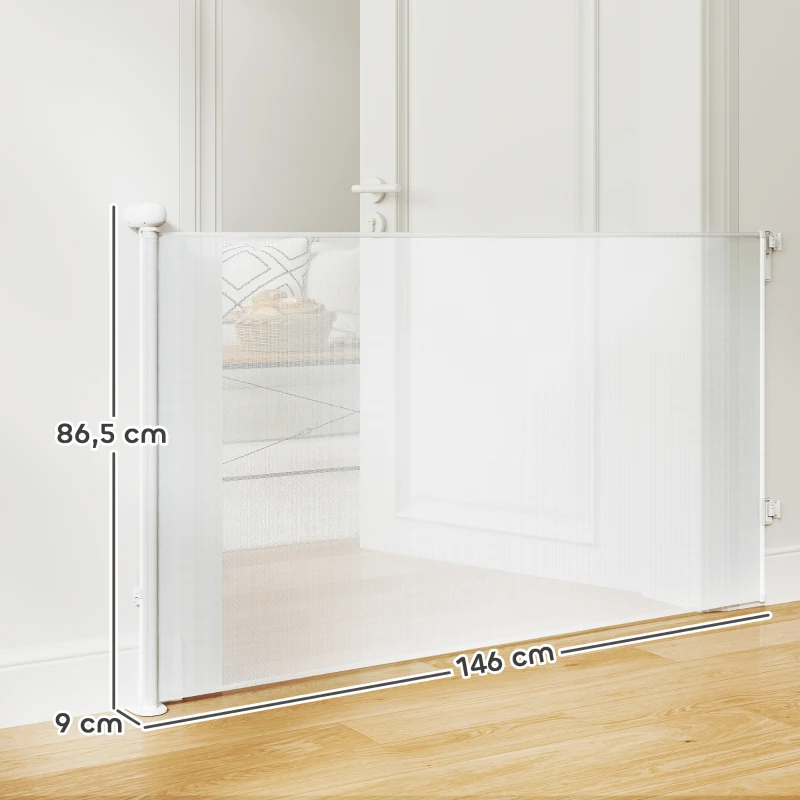 PawHut Cancellino per Cani Piccoli Estensibile 0-140x86.5 cm e Retrattile con Blocco Automatico, Bianco