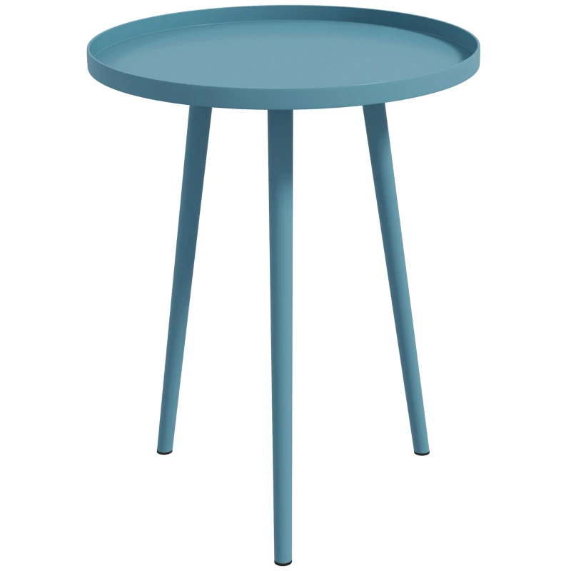 Outsunny Table basse de jardin ronde, table d'appoint extérieur avec bord rond en acier, dim. Ø40 x 50H cm bleu