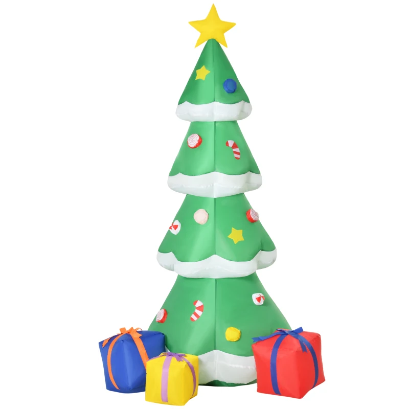 HOMCOM 6ft Tall Inflatable Christmas Tree with Star and Multicolour Gift Boxes Huge Lighted Outdoor Decoration with 3 Built-in LED Lights Xmas Inflatables Toy in Yard Lawn Garden