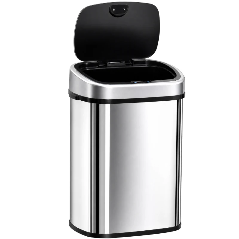 HOMCOM Cubo de Basura Apertura Automática Sensor Papelera Reciclaje para Cocina Dormitorio 58L Acero Inox