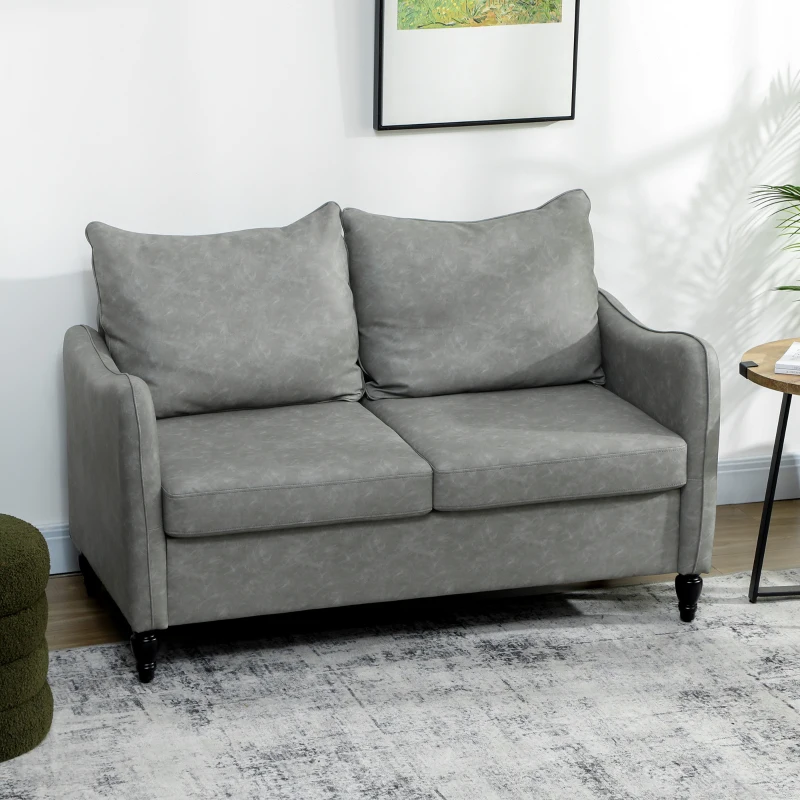 HOMCOM Faux Leather Marble-Effect Two-Seater Sofa - Grey