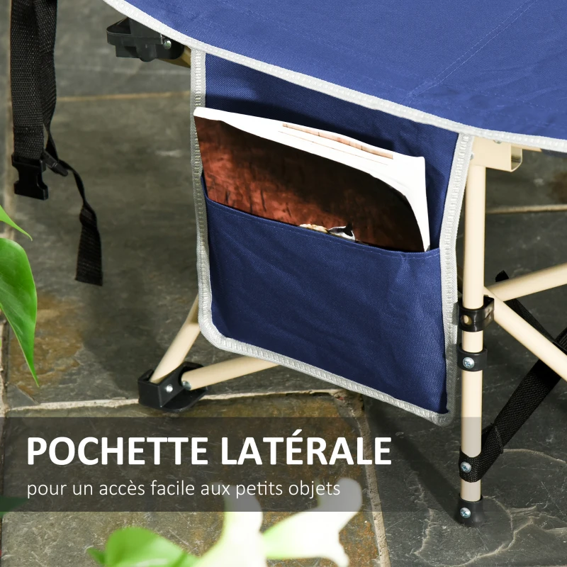 Outsunny Lit de camping pliable, lit de camp cadre en acier sac de transport charge max. 150 kg 190 x 68 x 52 cm bleu foncé