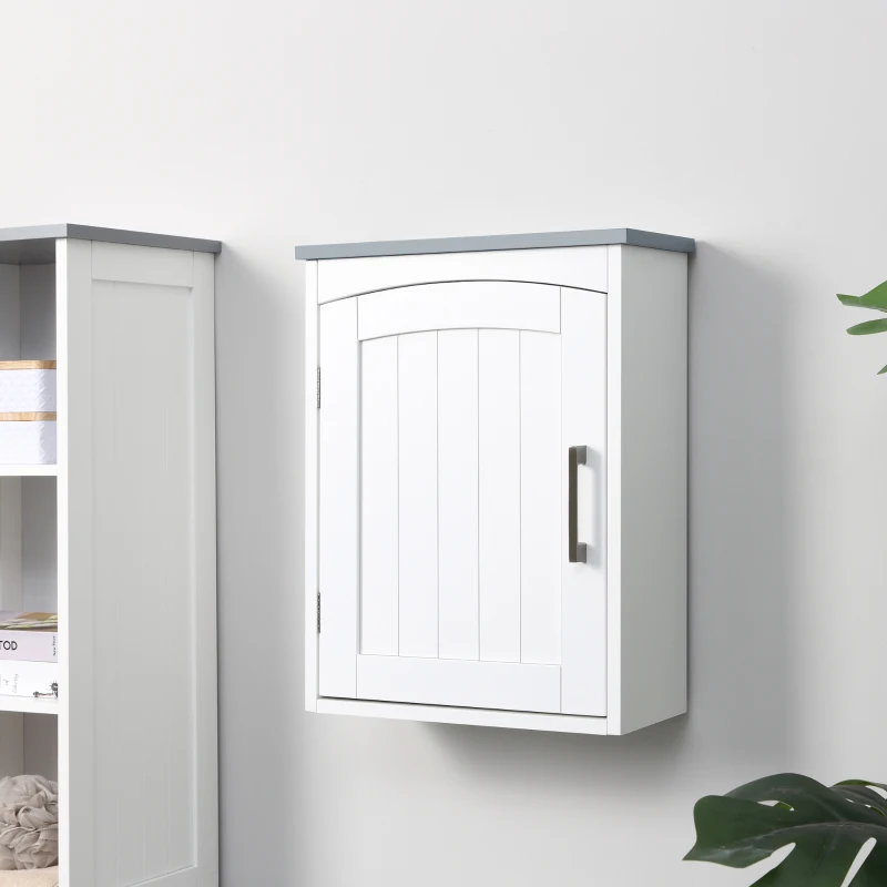 kleankin Mobile Pensile Bagno a un'Anta con Mensola Regolabile, 41x18.5x52cm, Bianco e Grigio