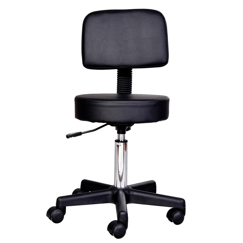 HOMCOM Sgabello con Schienale da Salone Sedia Girevole in Finta Pelle Altezza Regolabile Nero