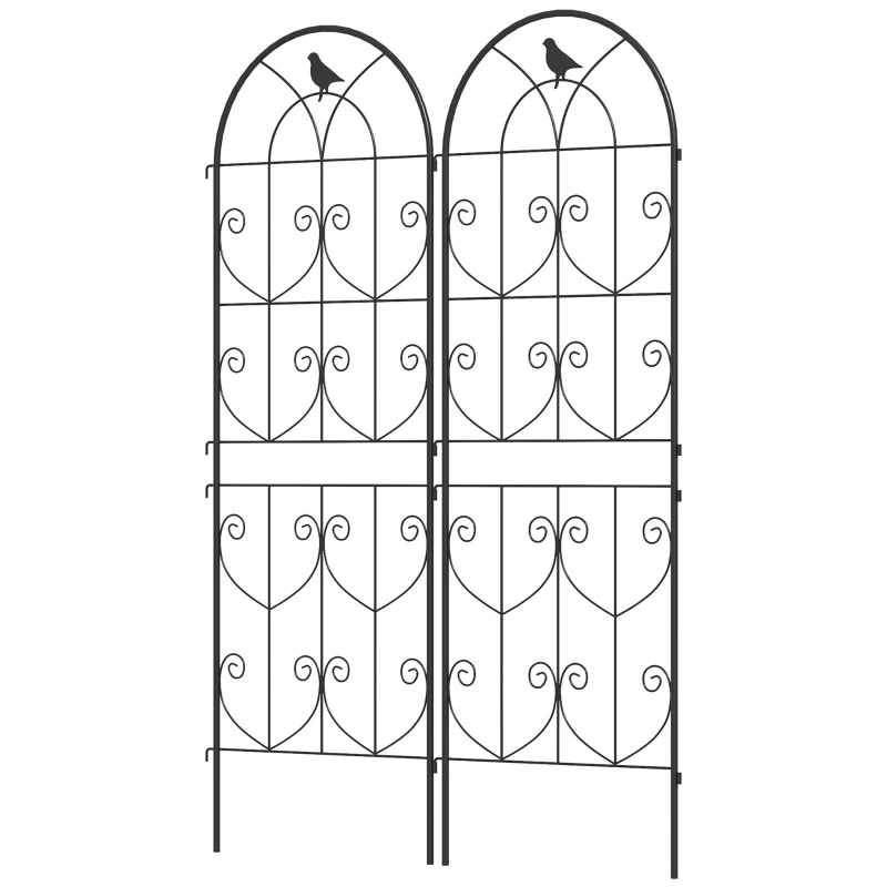 Outsunny Spalier voor klimplanten met vogels, set van 2, tuingaas voor groenten, druivenranken, bloemen, metaal, 50 x 150 cm, zwart