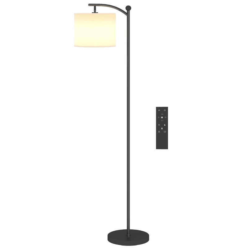 HOMCOM Vloerlamp met verstelbaar licht, voetschakelaar, afstandsbediening, metaal, zwart
