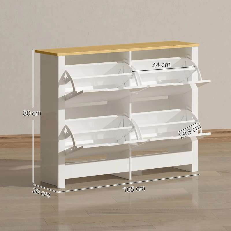 HOMCOM Slim Shoe Cabinet, Narrow Shoe Cupboard with 4 Flip Drawers, Adjustable Shelves for 16 Pairs of Shoes, White