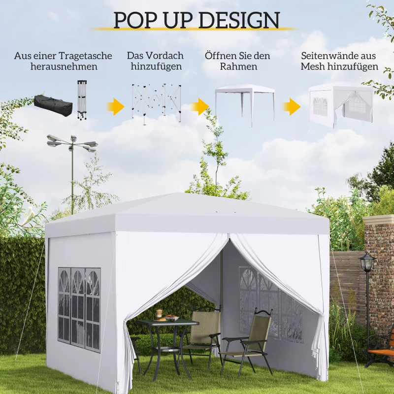 Outsunny Paviljoen, Partytent, 4 afneembare zijwanden, 2 ramen, metalen frame, 2,95 x 2,95 m, Wit