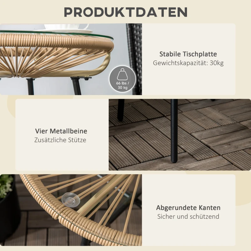 Outsunny tuintafel in boho-stijl, PE-rotan, gehard glas, weerbestendig, 50 cm x 50 cm x 50 cm, zwart+bruin