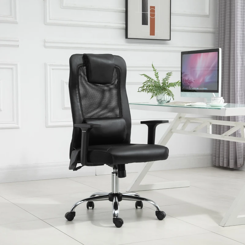 HOMCOM Fauteuil de bureau manager massant - assise dossier ergonomique - coussin lombaires & têtière - maille PU noir