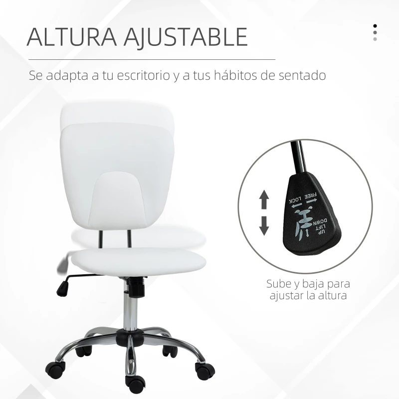 Vinsetto Silla de Oficina Giratoria con Altura Ajustable y Función Basculante para Escritorio Estudio 50x54x87,5-96,5 cm Blanco