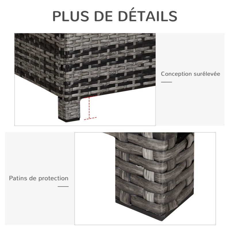 Outsunny Table Basse de Jardin Plateau Verre trempé 5 mm rotin tressé 85 x 50 x 39cm Max. 70 kg gris
