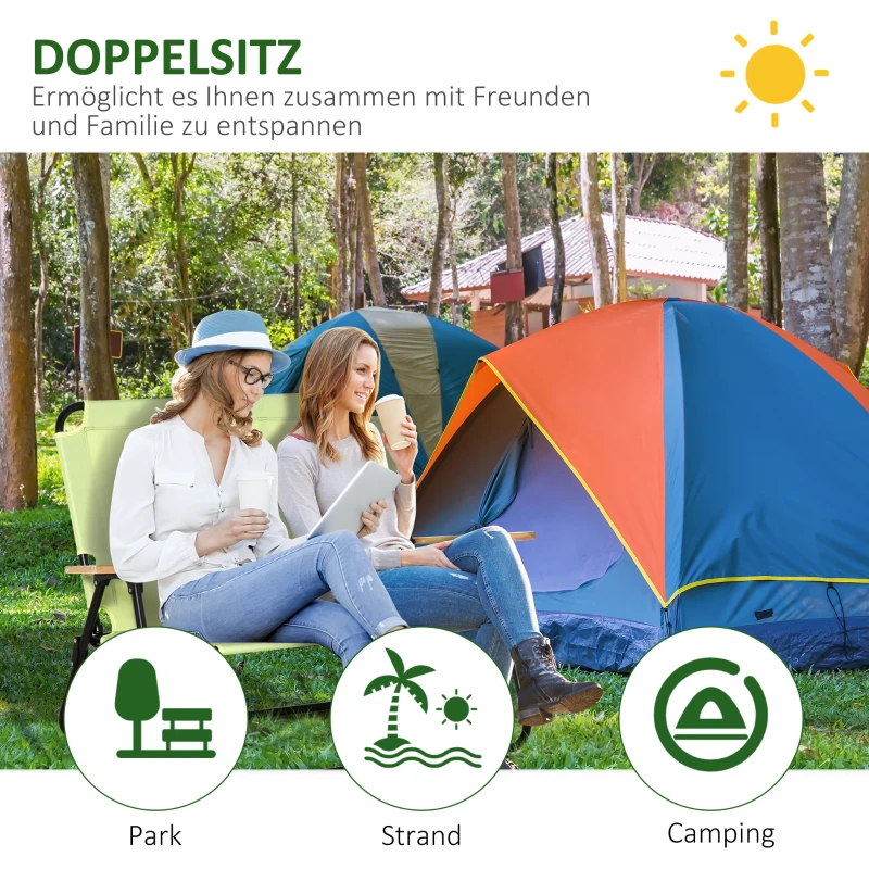Outsunny 2-persoons Campingstoel, opvouwbaar, met bekerhouder, 141 x 67 x 80 cm, Groen
