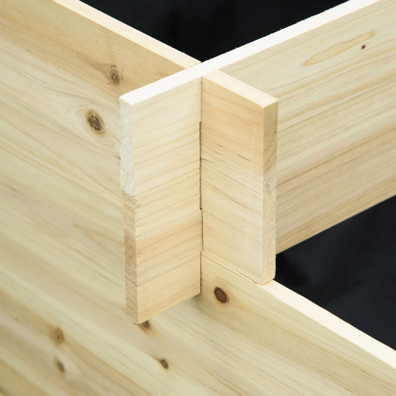 Outsunny Houten Verhoogde Bloembak, 3 Lagen, Voering van Vliesstof, Gelakt Natuurlijk Hout, 117 x 100 x 54 cm(m-8)
