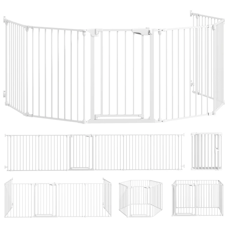 PawHut Dierenhek, 6-panel barrière met deur, opvouwbaar, voor kleine & middelgrote honden, kunststof, koolstofstaal, wit