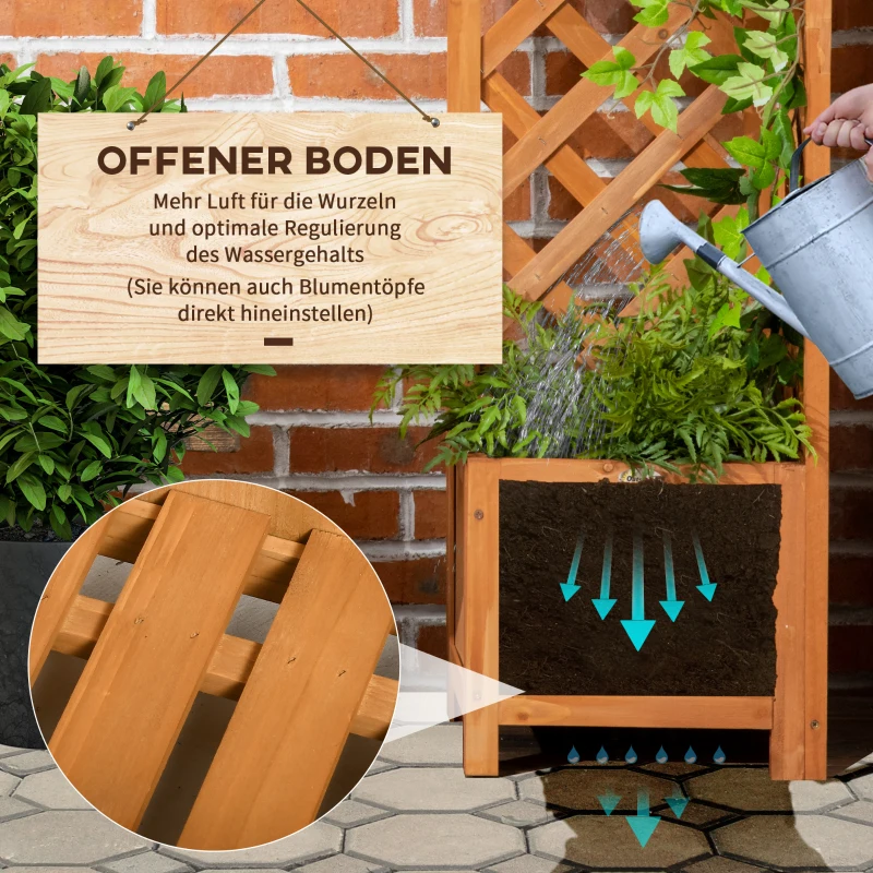 Outsunny Buitenzonnig verhoogd bed met latwerk, bloembak, bloempot, plantenpot bruin