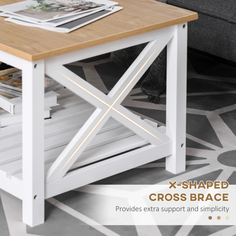 HOMCOM Contemporary X-Design Coffee Table w/ Storage Shelf 4 Legs, 2-Tier Center Table for Living Room Bedroom Office, Sturdy Structure
