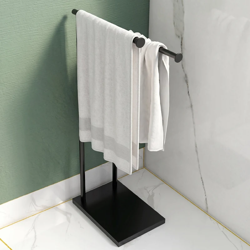 HOMCOM Suport prosoape de baie autoportant cu 2 brațe din metal, 35.5x20x78 cm, negru
