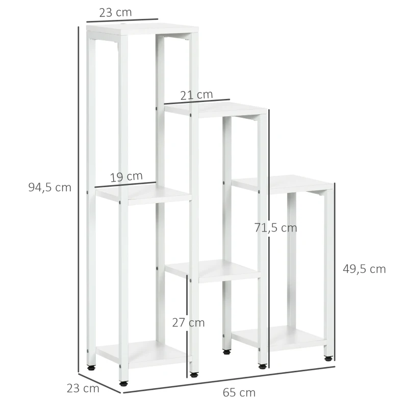 Outsunny Bloemenstandaard, Plantenstandaard, 7 Niveaus, voor Binnen- en Buitengebruik, Staal, wit, 65 x 23 x 94,5 cm