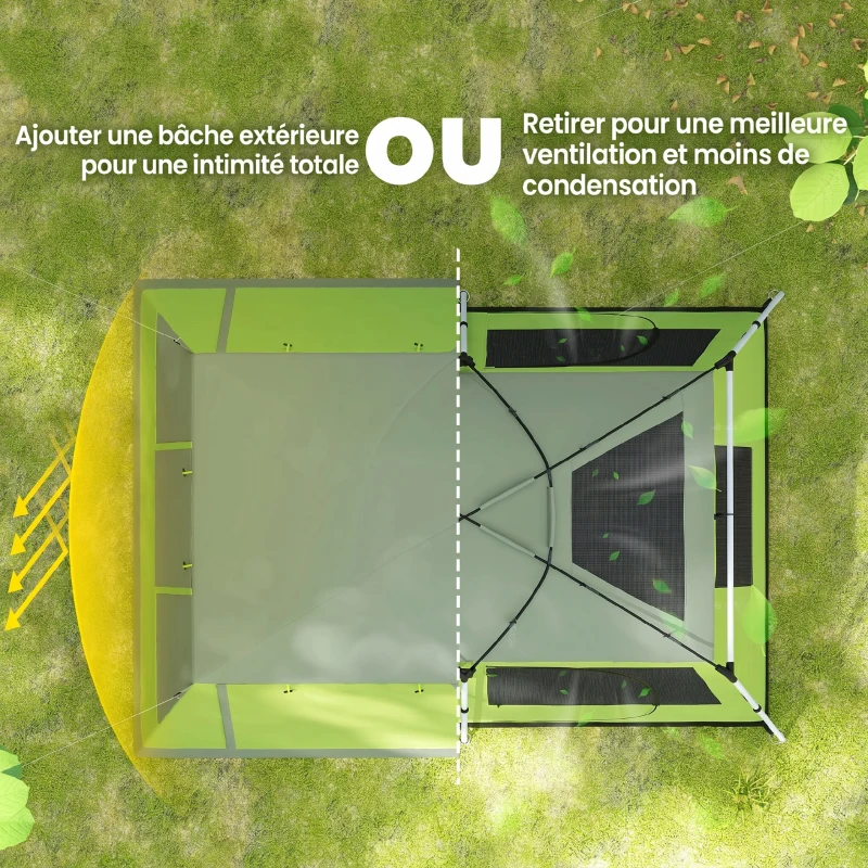 Outsunny Tenda da Campeggio a Tunnel per 4 Persone con 2 Stanze, Tenda Campeggio Familiare Impermeabile 3000mm con Porta, Finestre Laterali e Tasche, 405x305x225cm, Verde