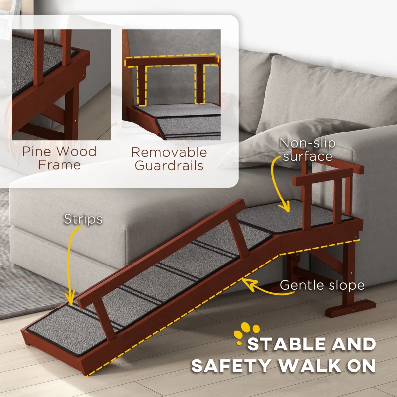 PawHut Wooden Dog Ramp with Removable Guardrails, Non-Slip Surface, 125 cm Long, Brown