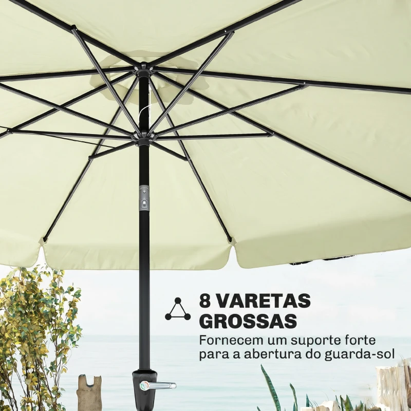 Outsunny Chapéu de Sol de Jardim Ø266x250 cm Proteção UV50+ Chapéu de Sol de Alumínio Inclinável com Teto de Ventilação Manivela para Terraço Varanda Exterior Bege