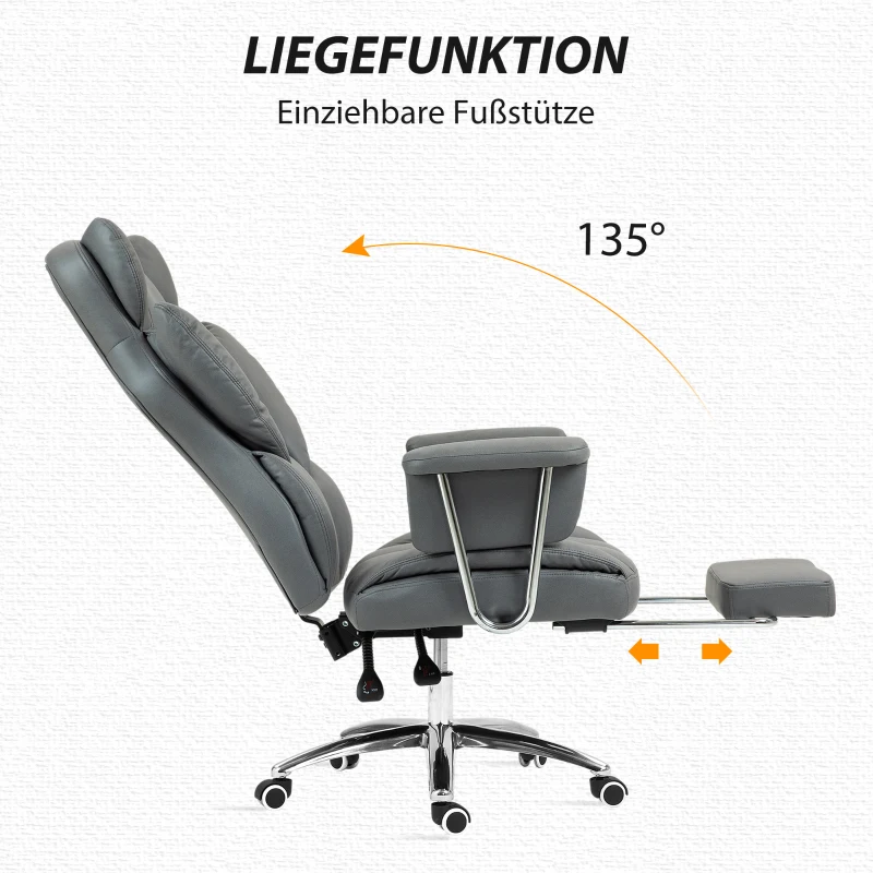 HOMCOM Ergonomische bureaustoel met armleuningen, voetsteun en verstelbare hoogte, draaistoel van microvezelstof, comfortabel en gepolsterd, donkergrijs(m-5)