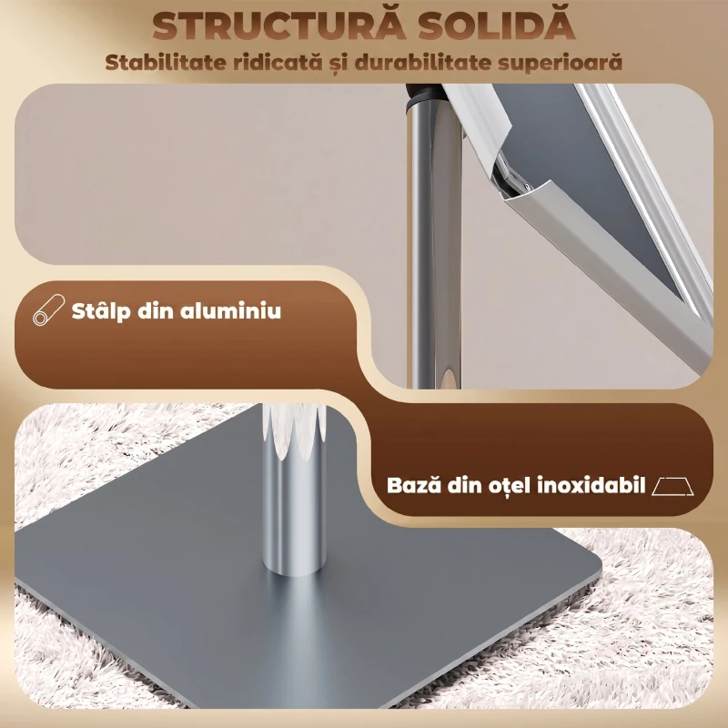 HOMCOM Suport pentru Poster A3 cu Înălțime și Înclinare Reglabilă, Oțel și Aluminiu, Argintiu