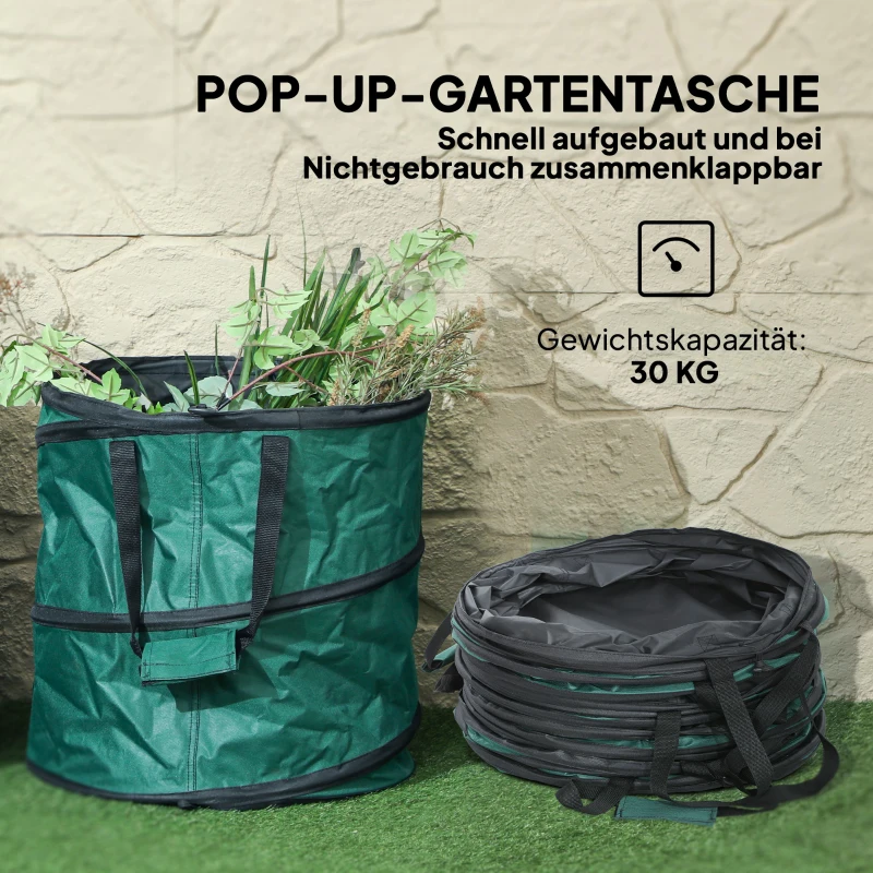 Outsunny Tuinafvalzak 4x86L Waterdicht met Draagschlaufen & Handvatten, Stabiel Robuust Groen