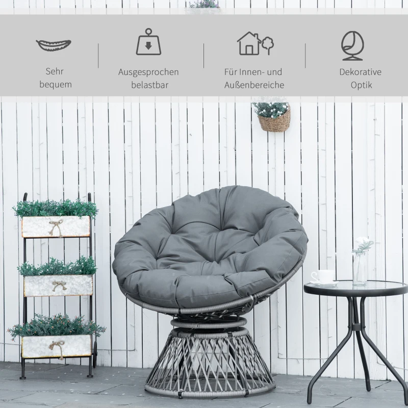 Outsunny Papasan fauteuil met bekleding rieten fauteuil 360 graden rotan grijs