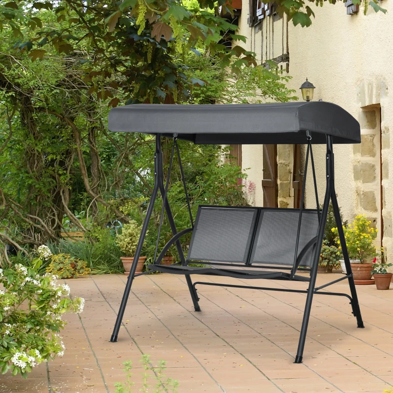 Outsunny Columpio de Jardín Exterior de 2 Plazas Techo Ajustable y Marco de Acero Asientos Textilene 140x118x162 cm Gris Oscuro