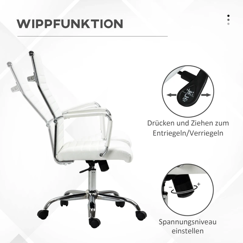 Vinsetto bureaustoel ergonomische bureaustoel met wipfunctie directiestoel hoogteverstelbare draaistoel gestoffeerd kunstleer schuim Wit 54 x 62 x 104-114 cm