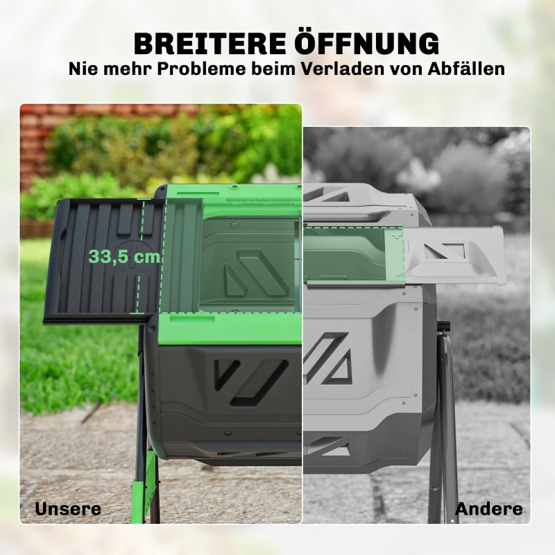 Outsunny compostcontainer, 200L dubbele kamer compostbak met verstelbare ventilatieopeningen, BPA-vrij, groen