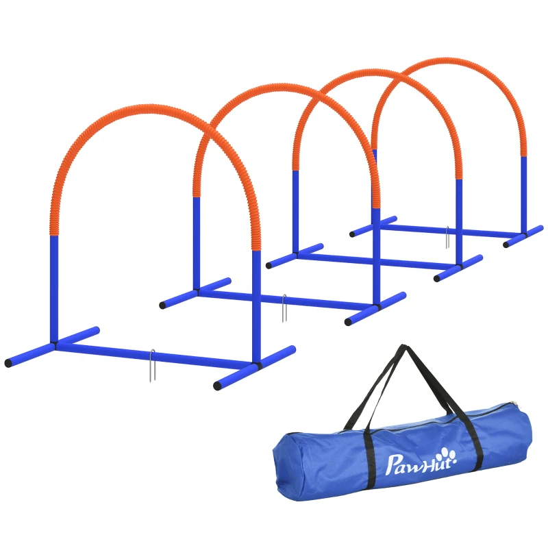 PawHut Agility-Set voor Honden, Beginnende Hondentraining, 4 Bogen met Draagtas, Blauw+Oranje, 88 x 64 x 95 cm