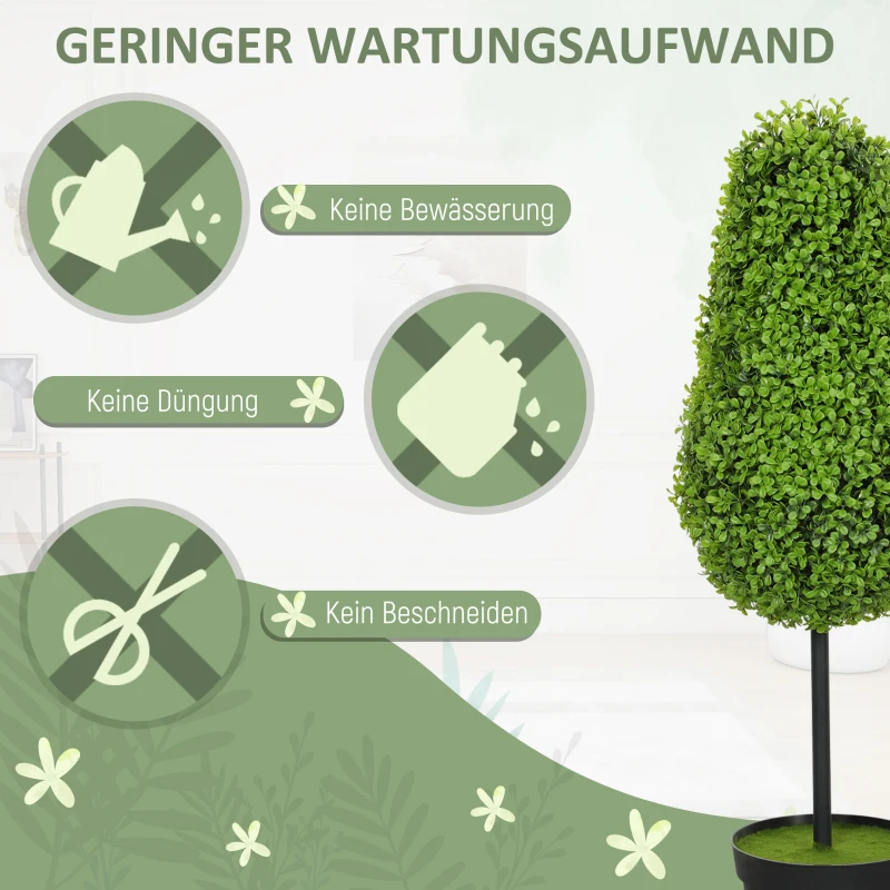 HOMCOM Set van 2 Kunstmatige Buxus 90cm Kunstplant in Traanvorm, Plastic Kunstplanten in Pot Moderne Decoratie