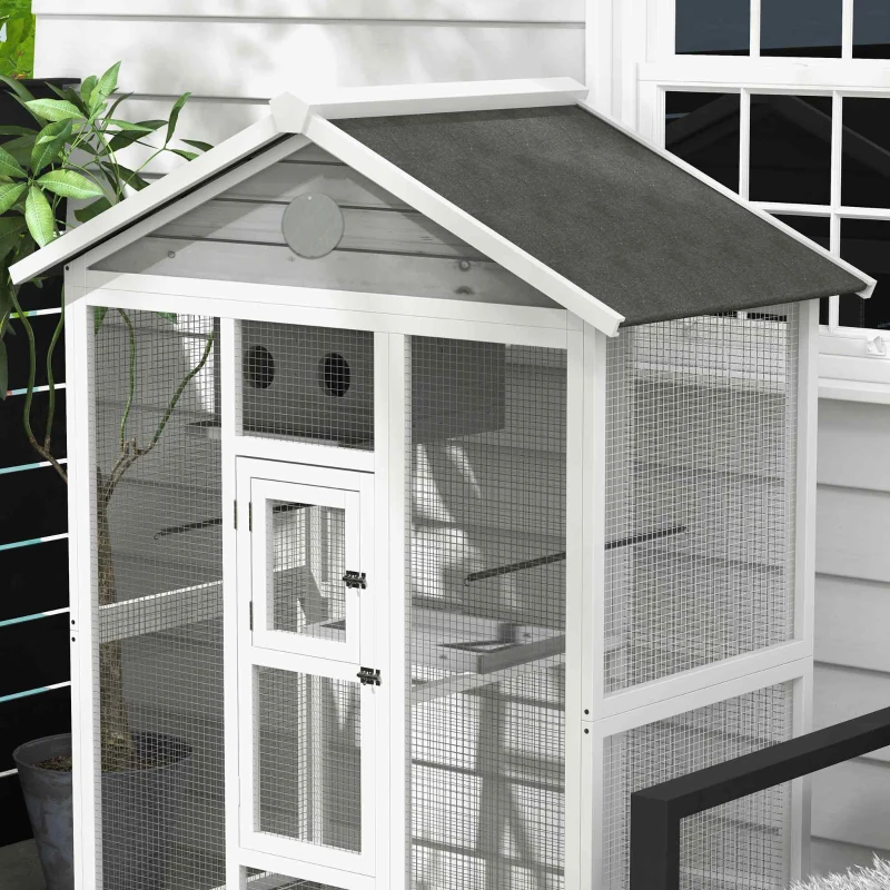 PawHut Houten vogelkooi met 4 zitstokken, asfaltdak, waterdicht, 112 x 68 x 154 cm(m-13)