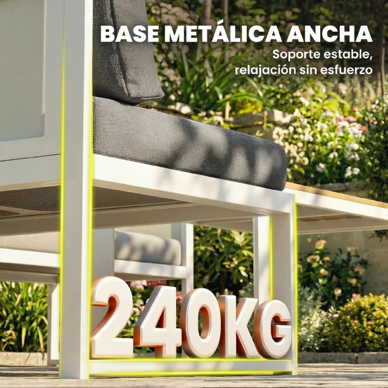 Outsunny Conjunto de Jardín Exterior con Cojines 3 Sofás de 2 Plazas Mesa con Tablero Efecto Madera WPC y Cojines Gris y Blanco