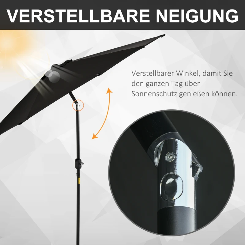 Outsunny Knickschirm Sonnenschirm Gartenschirm Marktschirm mit Handkurbel Alu 180/㎡ Polyester Schwarz ∅2,6 x 2,35 m
