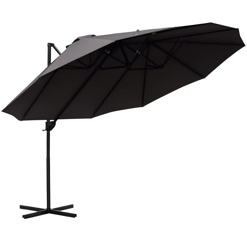 parasol met zwengel dubbele parasol tuinparasol zonwering metaal grijs