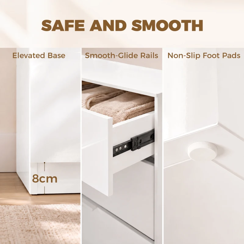 HOMCOM High Gloss 4-Drawer Chest of Drawers, Space-Saving Bedroom Storage Unit with Smooth Runners, White