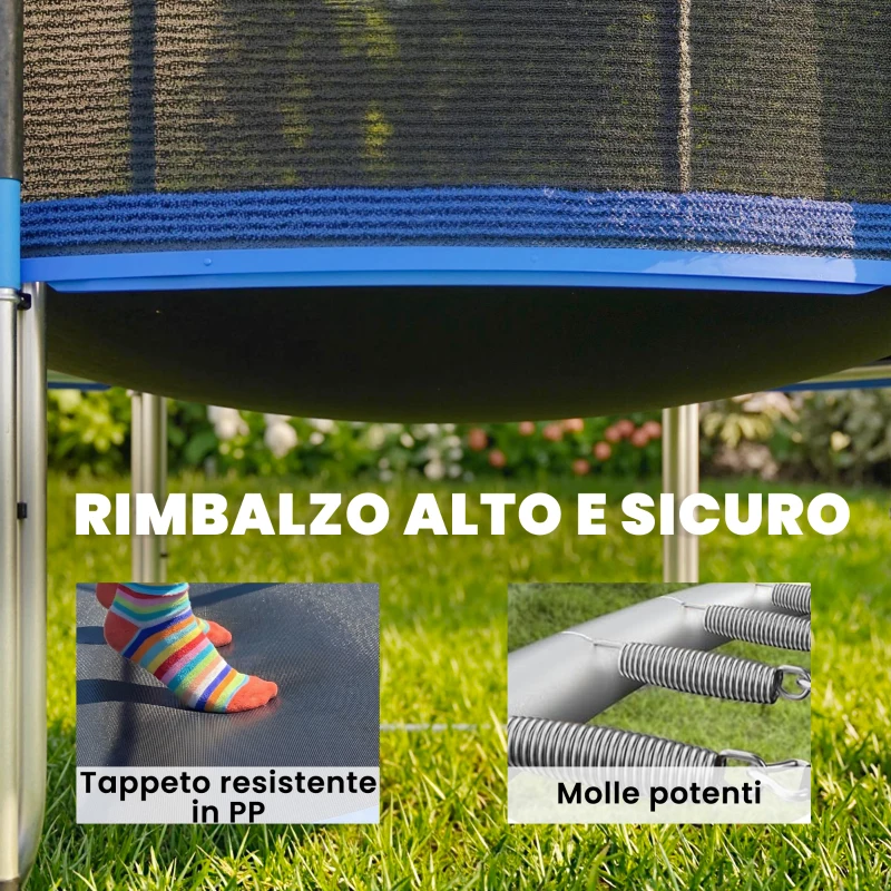 SPORTNOW Trampolino Elastico da Giardino Ø305x248 cm con Rete di Protezione e Scala, in Acciaio e PP, Blu
