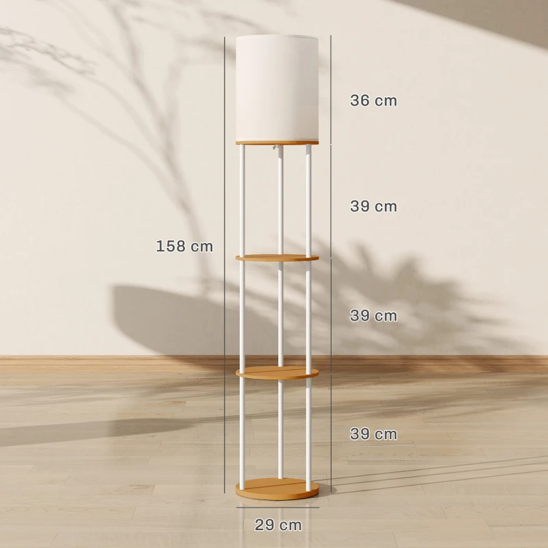 HOMCOM Lámpara de Pie con Estantes con 3 Temperaturas de Color Control Remoto para Salón Dormitorio Oficina Natural