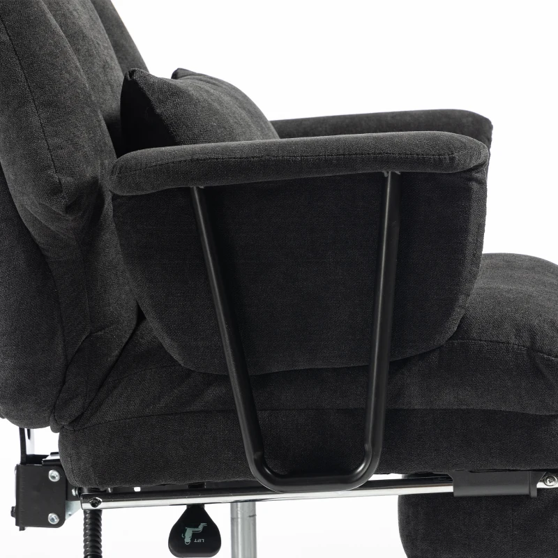 HOMCOM Office Chair, 180kg Heavy Duty Linen Computer Desk Chair with Lumbar Support, Wide Seat, Spring Cushion, Black