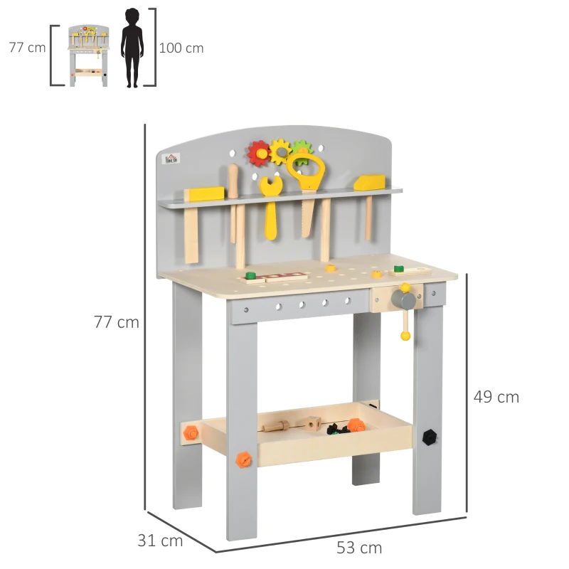 HOMCOM Etabli et outils pour enfant - jeu d'imitation bricolage - nombreux accessoires 31 pièces - MDF gris bois pin