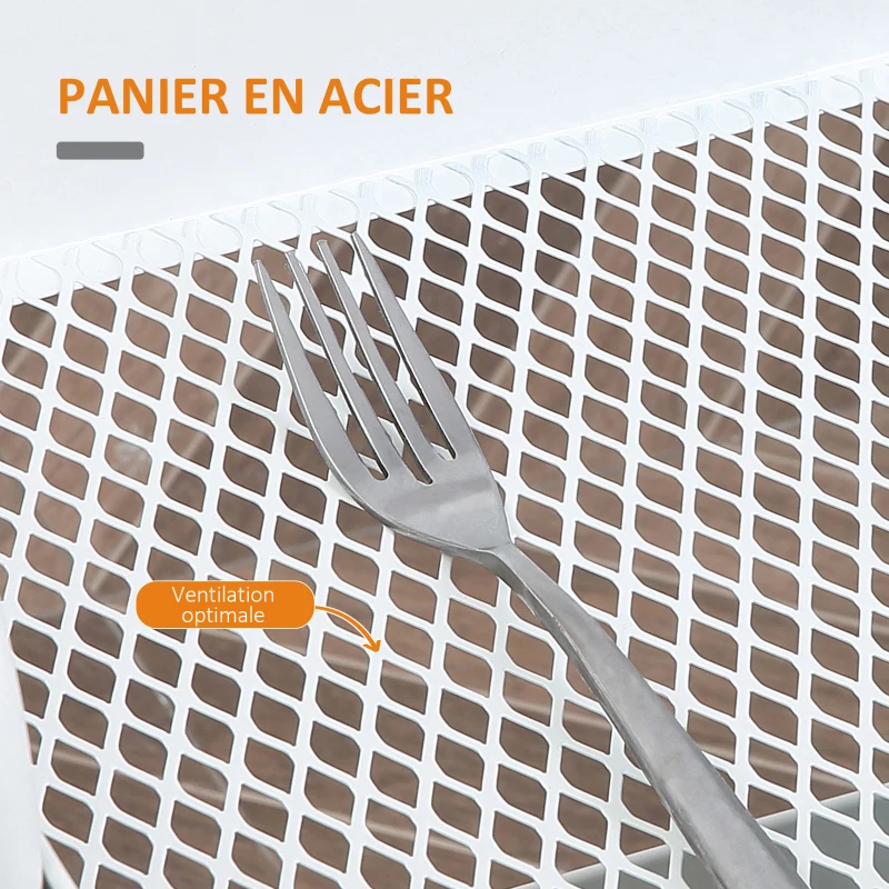 HOMCOM Desserte chariot de rangement en acier à roulettes avec 3 niveaux, plateau MDF, poignées dim. 45L x 31l x 79,4H cm
