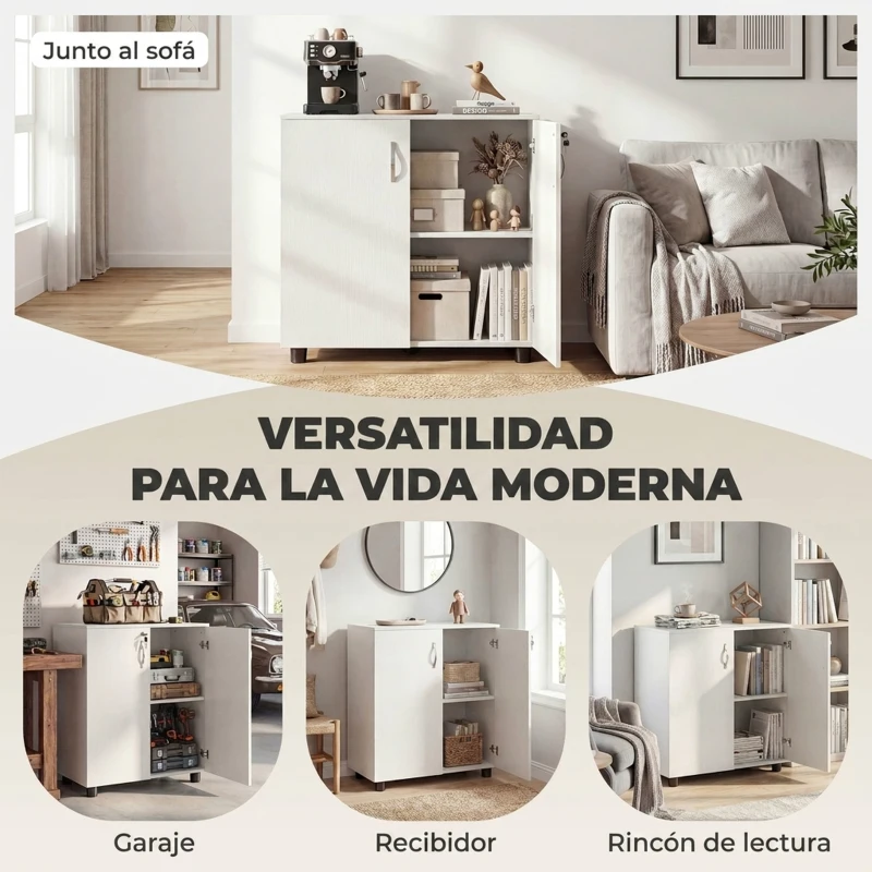 Vinsetto Archivador de Oficina con 2 Puertas Cerradura Estantes para Sala de Estar Estudio 80x40x80 cm Blanco