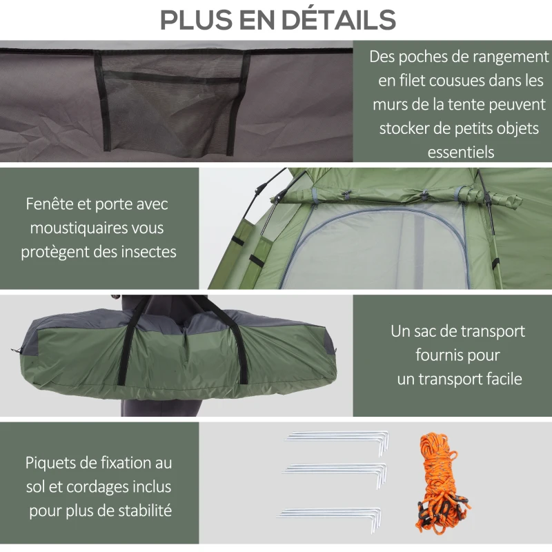 Outsunny Tente pop up tente de camping 3-4 pers. tente dôme étanche légère ventilée facile à monter 2 grandes portes dim. 2,6 x 2,6 x 1,5 m fibre verre polyester oxford vert gris